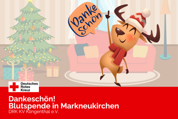 Ein Rentier mit einer Sprechblase: Herzlichen Dank! Das Rentier freut sich.