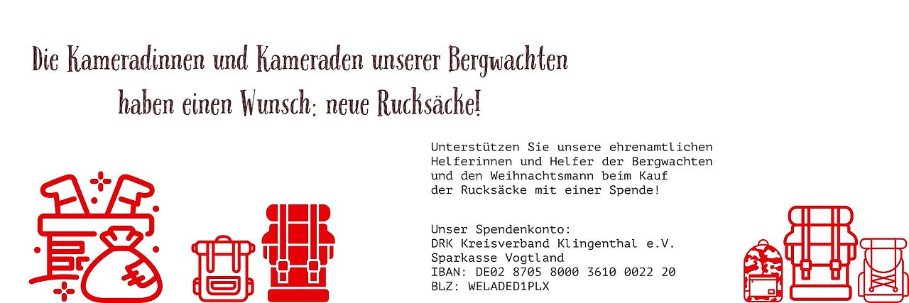 Die Kameradinnen und Kameraden der Bergwacht wünschen sich neue Rucksäcke